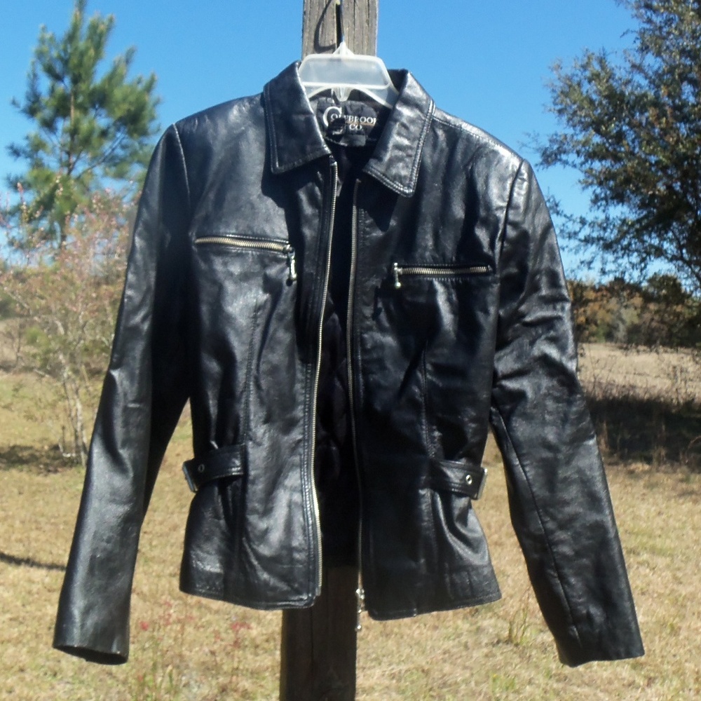 Colebrook & Co.  Medium black leather coat